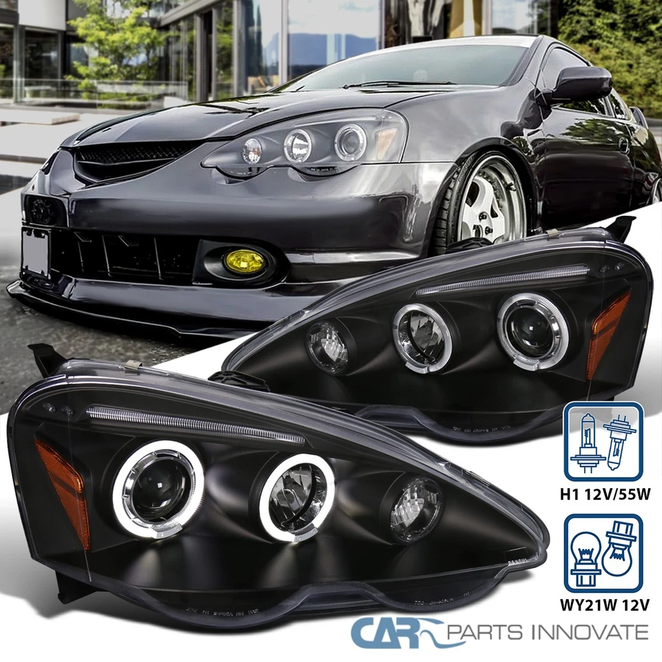 Black Fits 2002-2004 Acura RSX LED Halo Rim Projector Headlights Lamp Left+Right - Image 1 of 4