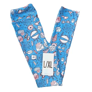 NUOVI leggings Lularoe ragazze L/XL (8-14) USA 4 luglio barbecue fuochi d'artificio America - Foto 1 di 10