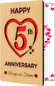 5 Year Wood Anniversary Card – Gift for Husband, Wife, Him, Her, Always & Foreve - Picture 1 of 6