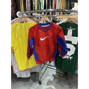 Vintage 90s Nike Big Center Swoosh Red Pullover Windbreaker Jacket Size M(10/12) - Picture 1 of 4