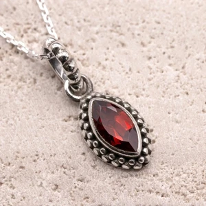 Collar colgante de plata de ley 925 marquesa granate rojo joyería para dama - Imagen 1 de 6