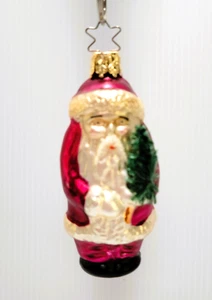 Inge-Glas Deutsch Alte Welt Weihnachten Glasschmuck Weihnachtsmann hält Baum - Bild 1 von 7