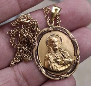 Colgante y cadena medalla redonda 17" De colección 1/20 12k G.F. San Sagrado Corazón de Jesús - Imagen 1 de 8