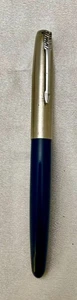 VTG USA PARKER 21 FOUNTAIN PEN BLUE BARREL TRIM/CHROME CAP "F" STEEL NIB c1960 - Picture 1 of 9