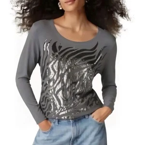 LAFAYETTE 148 New York Gray Sequined T-Shirt Knit Top size XXL - *FLAW*  - Picture 1 of 12