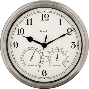 Indoor/Outdoor Wall Clock with Temperature & Humidity Gauges, Weather-Resistant, - Picture 1 of 12