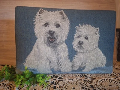 Vntg. Tapestry Westie Dog Stool w/ Brass legs, Cottage core, Grandma Core,... - Image 1 of 4