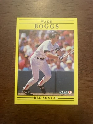 🔥1991 Fleer WADE BOGGS 棒球卡 #86 波士顿红袜队错误顶部黑线 — 第 1/4 张图片