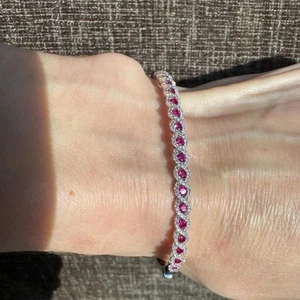 Lab Grown Ruby Bracelet Wedding Vintage Jewelry Her Gift 18k Polish 925 Silver - Picture 1 of 3