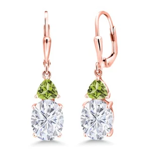 18K Rose Gold Plated Silver White Moissanite and Peridot Dangle Earrings For - Picture 1 of 5