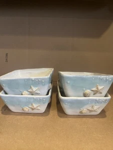 4 Sonoma Life Style Seaside Aqua Bowls Cereal Salad Beach Shells Starfish 5 1/4” - Picture 1 of 5