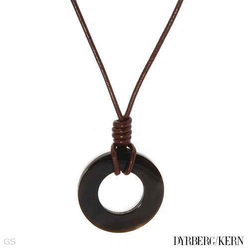 DYRBERG/KERN of DENMARK! Necklace W/Onyx In 925 Sterling Silver & Brown Leather - Image 1 of 1