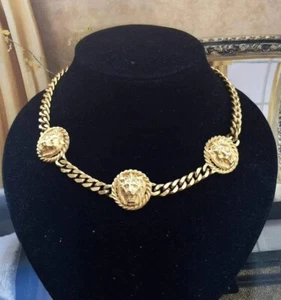 VTG Anne Klein 3 Lion Necklace Runway Cuban Gold tone DESIGNER COUTURE RARE! - Imagen 1 de 6
