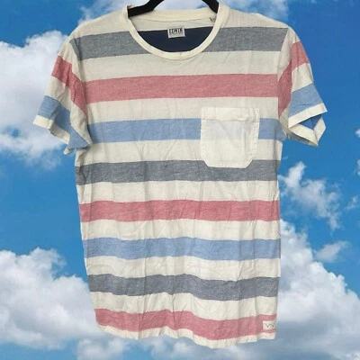 Edwin Japan Mens Small Shirt Reverse Print Striped Pocket Tee Red Blue Marvin - Image 1 of 4