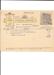 Factura ilustrada vintage AMERICAN BEVERAGE CO Atlanta 1907 bebidas de templanza - Imagen 1 de 1
