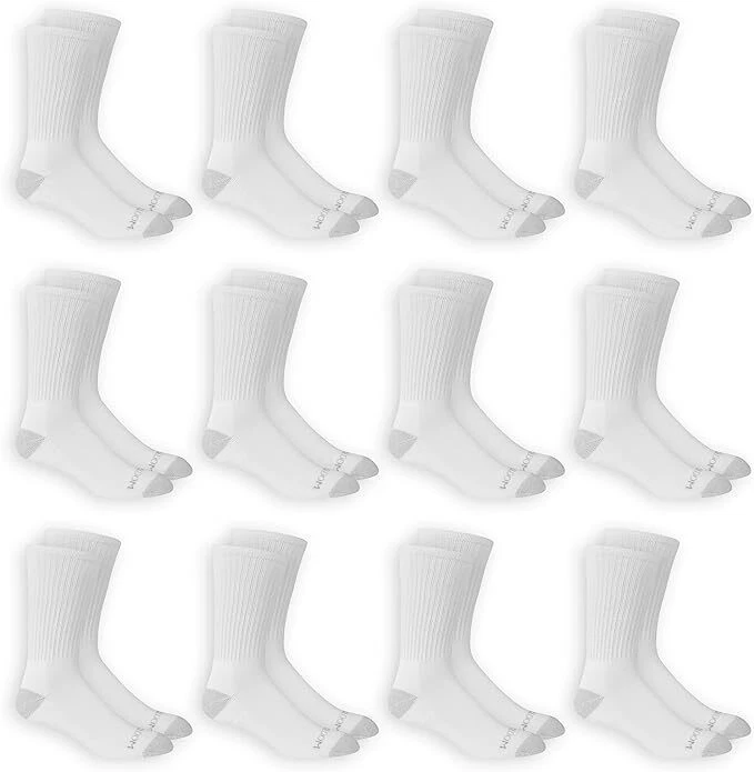 Fruit of The Loom Men's Dual Defense Crew Socks 12 Pair White/grey Size LGBW