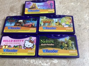 Vtech V. Reader Cartridge Lot of 5 - Tangled- Shriek- Cars- Hello Kitty- Noise - Picture 1 of 6