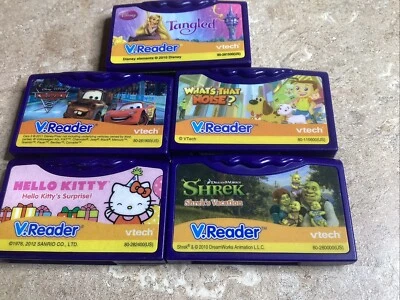 Vtech V. Reader Cartridge Lot of 5 - Tangled- Shriek- Cars- Hello Kitty- Noise - Image 1 of 4