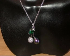 Elegante Halskette Silber Damen wunderschön lila kirschgrün Edelstein Anhänger - Bild 1 von 1