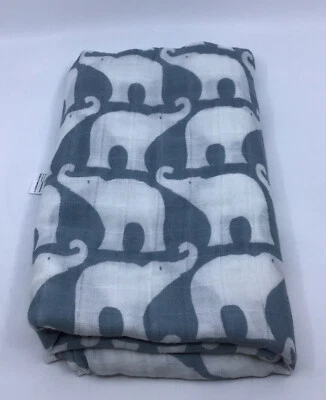 Milkbarn Organic Muslim Cotton Swaddle Baby Blanket Lovey Elephants 47x47 Gray - Image 1 of 4