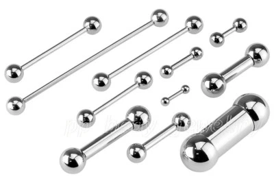 20G to 00G Surgical Steel Industrial Tragus Cartilage Tongue Nipple Ring Barbell - Image 1 of 3