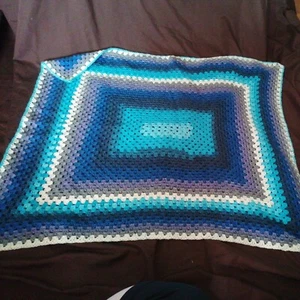 Handmade Crochet Granny Square Baby Blanket - Picture 1 of 3