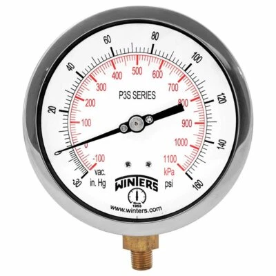NEW WINTERS INSTRUMENTS Compound Gauge, -30 to 160 psi Range, 1/4" NPT, P3S6005 - Image 1 of 3