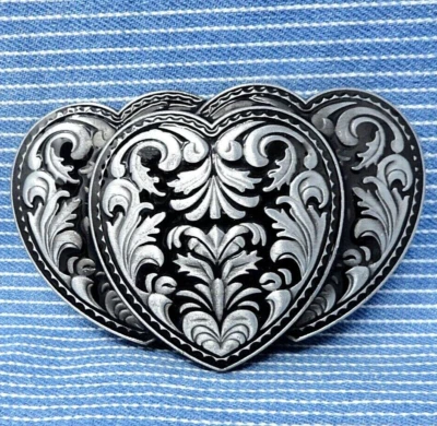 Hebilla de cinturón Country Hearts clásico Western Scroll gris negro vintage años 90. BMW577 Foto 1 de 4