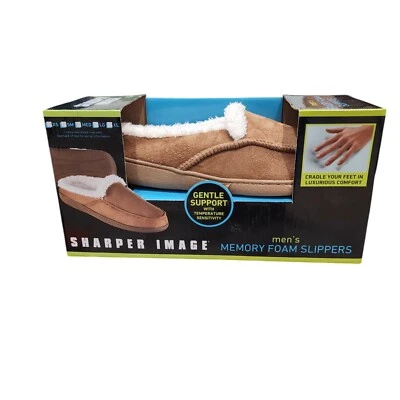 Sharper Image Memory Foam Fur Lined Moccasins Slippers Mens 8/9 Womens 9/10 - Image 1 of 2