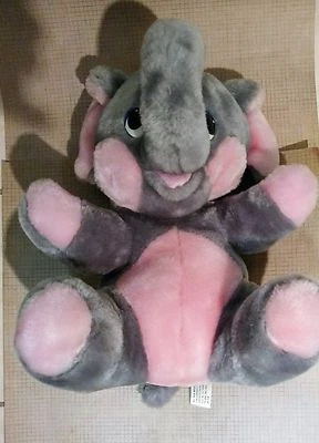 1982 Vintage A & B Novedad Peluche Elefante Gris Rosa Brooklyn Doll Co 10" Nuevo Foto 1 de 4