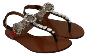 DOLCE & GABBANA Shoes Leather Ayers Crystal Sandals Flip Flops EU36 /US5.5 - Picture 1 of 12