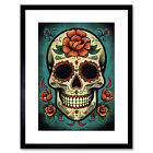 Day of Dead Skull Old School Tattoo Rockabilly 50s Framed Wall Art Print 9X7 In