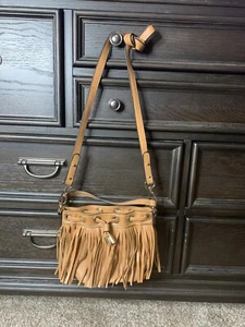 Sondra Roberts Squared Western Style Brown Faux Suede Fringe Hippie Boho Bag - Picture 1 of 5