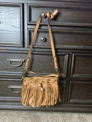 Sondra Roberts Squared Western Style Brown Faux Suede Fringe Hippie Boho Bag - Image 1 of 4