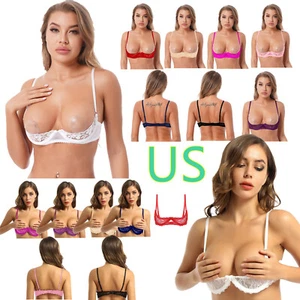 Women's 1/4 Cups Bras Exposed Breast Brassiere Push Up Shapewear Posture - Picture 1 of 154