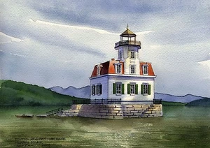 Esopus Meadows Lighthouse Hudson River New York Matted Watercolor Art Prints - Bild 1 von 2