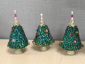 Vintage Hand Perlen Pailletten Stecknadel Christbaumschmuck Tischdeko 3er Set - Bild 1 von 13