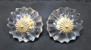 Paar antike KRISTALL & MESSING TÜRKLINKEN/GRIFFE geriffeltes Blumendesign 2,5" Durchmesser - Bild 1 von 6