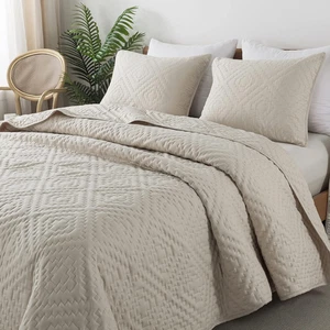 Juegos de cama edredón beige crema tostado tamaño king con fundas de almohada, boho ligero - Imagen 1 de 7