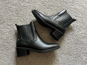 New PIKOLINOS Women’s Size 38 Bacarot Chelsea Heel Ankle Boots Black Leather - Picture 1 of 6