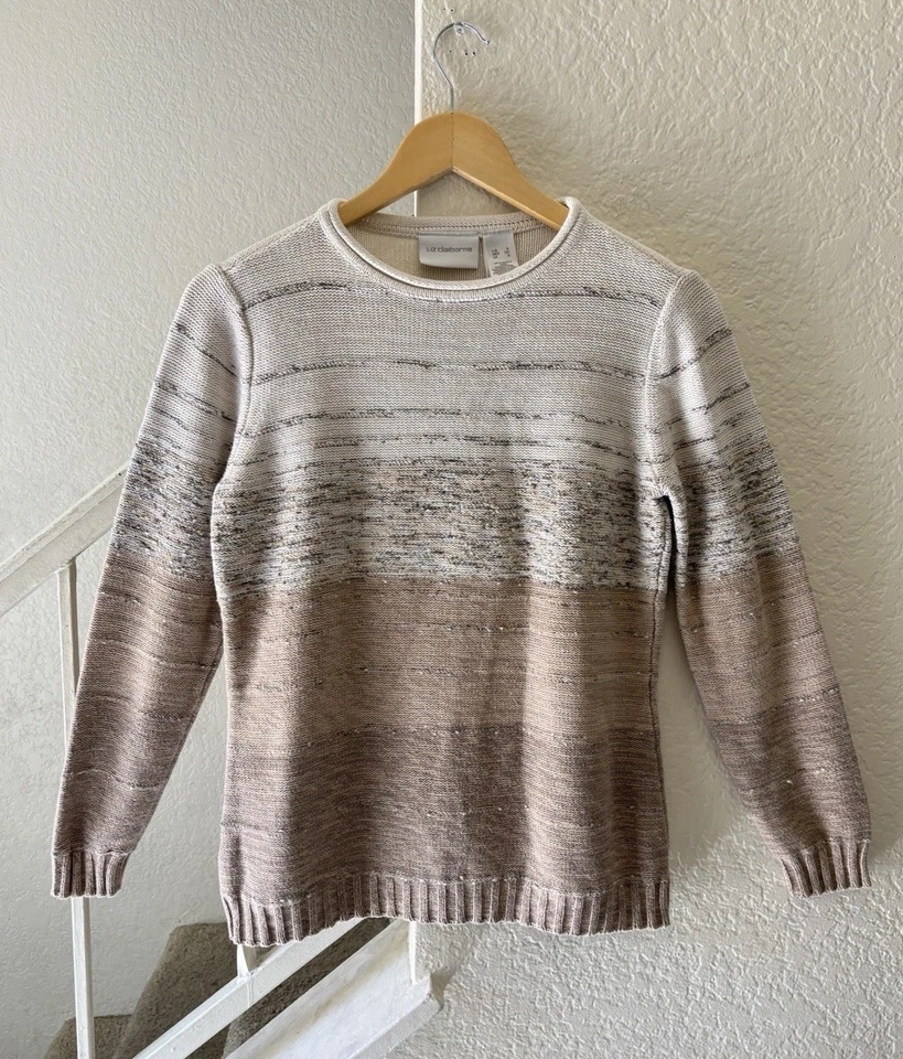 Suéter Vintage Liz Claiborne Tejido Cuello Redondo Mujer Pequeño Tono Tierra Cottagecore Foto 1 de 4