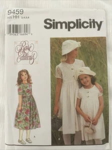 Simplicity 1995 Sewing Pattern 9459 Girls Dress and Hat Size 3-6 Uncut - Picture 1 of 3