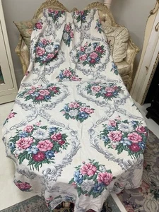 Antik 1940-1950er Jahre Baumwollstoff Gardine Panel rosa blau geblümt #D - Bild 1 von 5