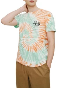 Eleven Paris Men's Call My Stylist Tie Dye T-Shirt in Subtle Green Tie Dye-Large - Picture 1 of 4