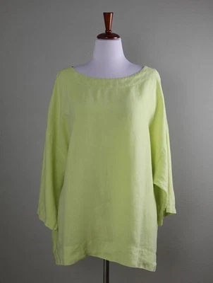 Blusa BRYN WALKER EUA US$ 138 amarela sólida gola larga 100% linho casual tamanho 1X - Imagem 1 de 4