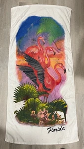 1980er Vintage Florida rosa Flamingo Promo Souvenir Urlaub Strandtuch 53”x26” - Bild 1 von 3