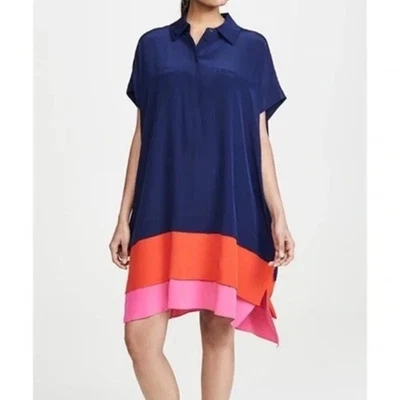 Diane Von Furstenberg Hatsu New Silk Shift Dress Tiered Navy Red Pink Size Small - Image 1 of 4