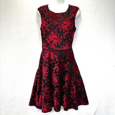 Vestido Tahari Arthur S Levine Terciopelo Burnout Mujer 12 Negro Rojo Floral Navidad Foto 1 de 4