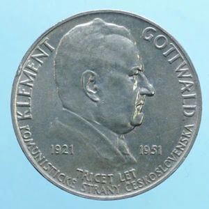 CECOSLOVACCHIA 100 KORUN 1951 30° ANNIVERSARIO PARTITO COMUNISTA SILVER COIN - Imagen 1 de 2