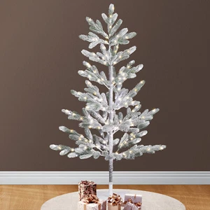 4ft Flocked Pine Tree with 48 Branches Warm White Lights Remote Control 8 Modes - Picture 1 of 7